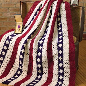 Vintage Crochet Pattern:  Patriotic Stars and Stripes Independence Day Freedom Afghan