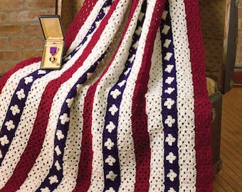 Vintage Crochet Pattern:  Patriotic Stars and Stripes Independence Day Freedom Afghan
