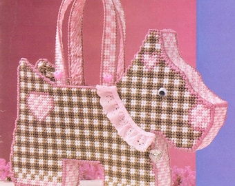 Vintage Plastic Canvas Pattern :  Scottie Dog Novelty Tote Bag