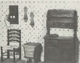 Vintage Woodworking Plans - 1:12  Early American Dollhouse Kitchen Furniture (Trestle Table,  Chairs, Hutch, Dough Box, Sugar Bin, etc)
