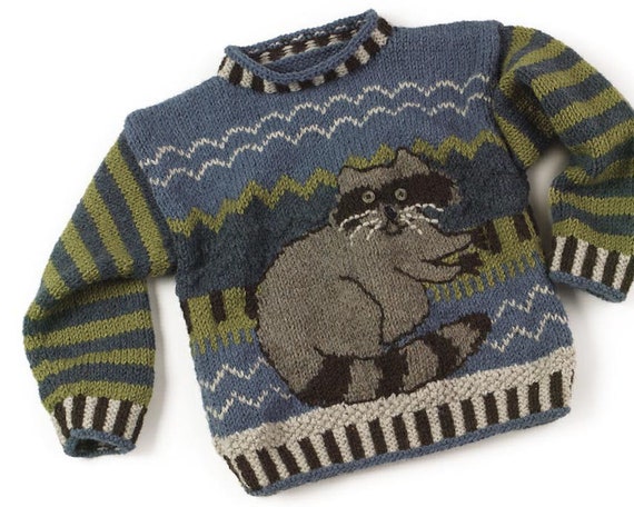 Vintage Knitting Pattern: Child's Raccoon Sweater (size 2, 4