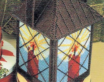 Vintage Plastic Canvas Pattern:  Christmas Candle Lantern Tissue Box Cover (Topper, Cozy)
