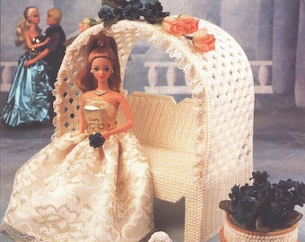 Vintage Plastic Canvas Pattern:  Barbie Bridal Wedding Garden Arbor Bench and Planter