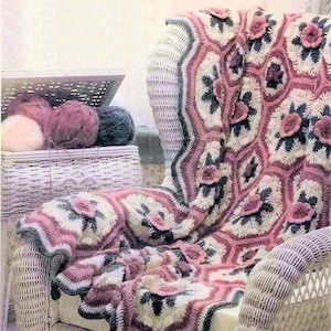 Vintage Häkelanleitung: Heirloom Viktorianische Rosendecke Afghane (1984)