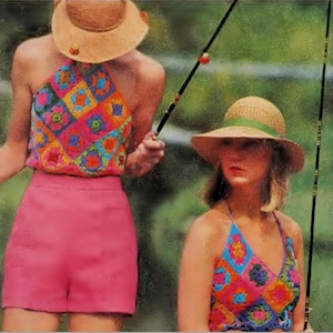 Vintage Crochet Pattern :  Granny Halter Tops (1977)