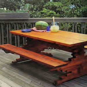 Vintage Woodworking Plans:  Picnic Table With Benches