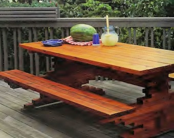 Vintage Woodworking Plans:  Picnic Table With Benches