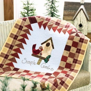 Vintage Quilting Pattern:  Primitive Winter Comforts Cardinal Christmas Applique Quilt (28&quot; x 32&quot;)
