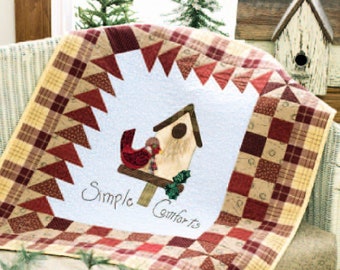 Vintage Quiltmuster: Primitive Winter Gemütlichkeit Kardinal Weihnachten Applikation Quilt (28 "x 32")
