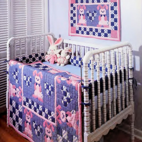 Vintage Quilting Pattern:  Baby Bunny Crib Quilt, Bumper Pads, and Nursery Wall Hanging