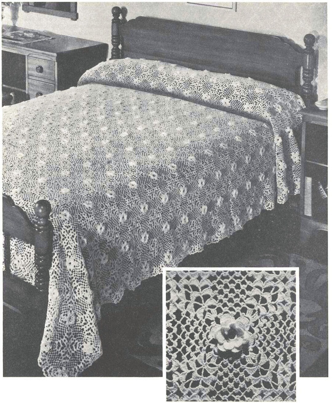 Vintage Crochet Pattern : Heirloom Beauty Rose Bedspread - Etsy