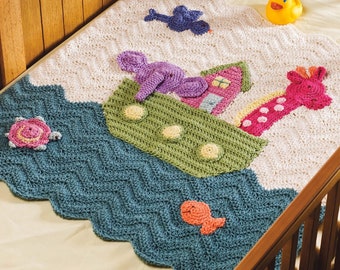 Vintage Crochet Pattern:  Bible Themed Noah's Ark Baby Blanket Afghan (29" x 29")