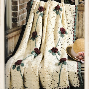 Vintage Crochet Pattern :  Heirloom Rambling Roses Victorian Afghan