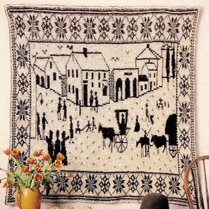 Vintage Knitting Pattern :  Heirloom New England Town Afghan  (1988)