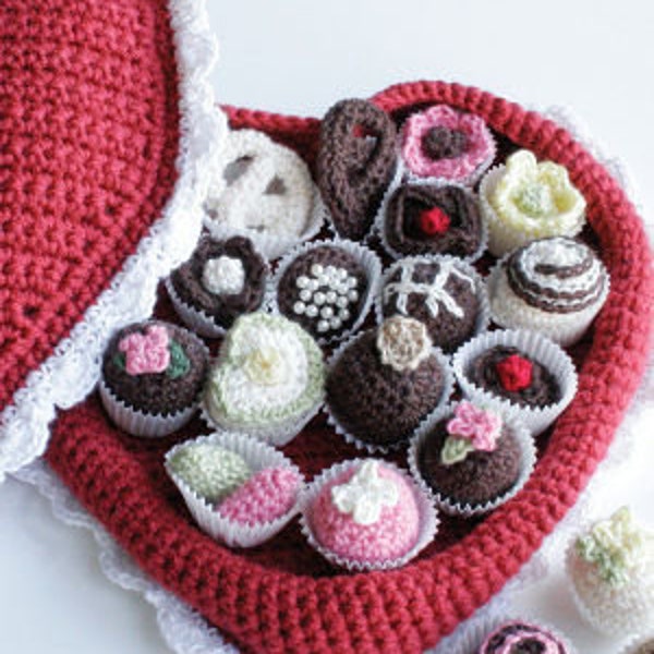 Motif au crochet vintage : chocolats, boîte et bonbons pour la Saint-Valentin