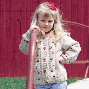 Vintage Knitting Pattern:  Child&#39;s Strawberry Cardigan Sweater (sizes 4, 6, 8)