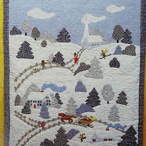 Vintage Quilting Pattern:  Country Christmas Village Winter Wonderland Embroidered Applique Wall Quilt  (37.5&quot; x 47&quot;)