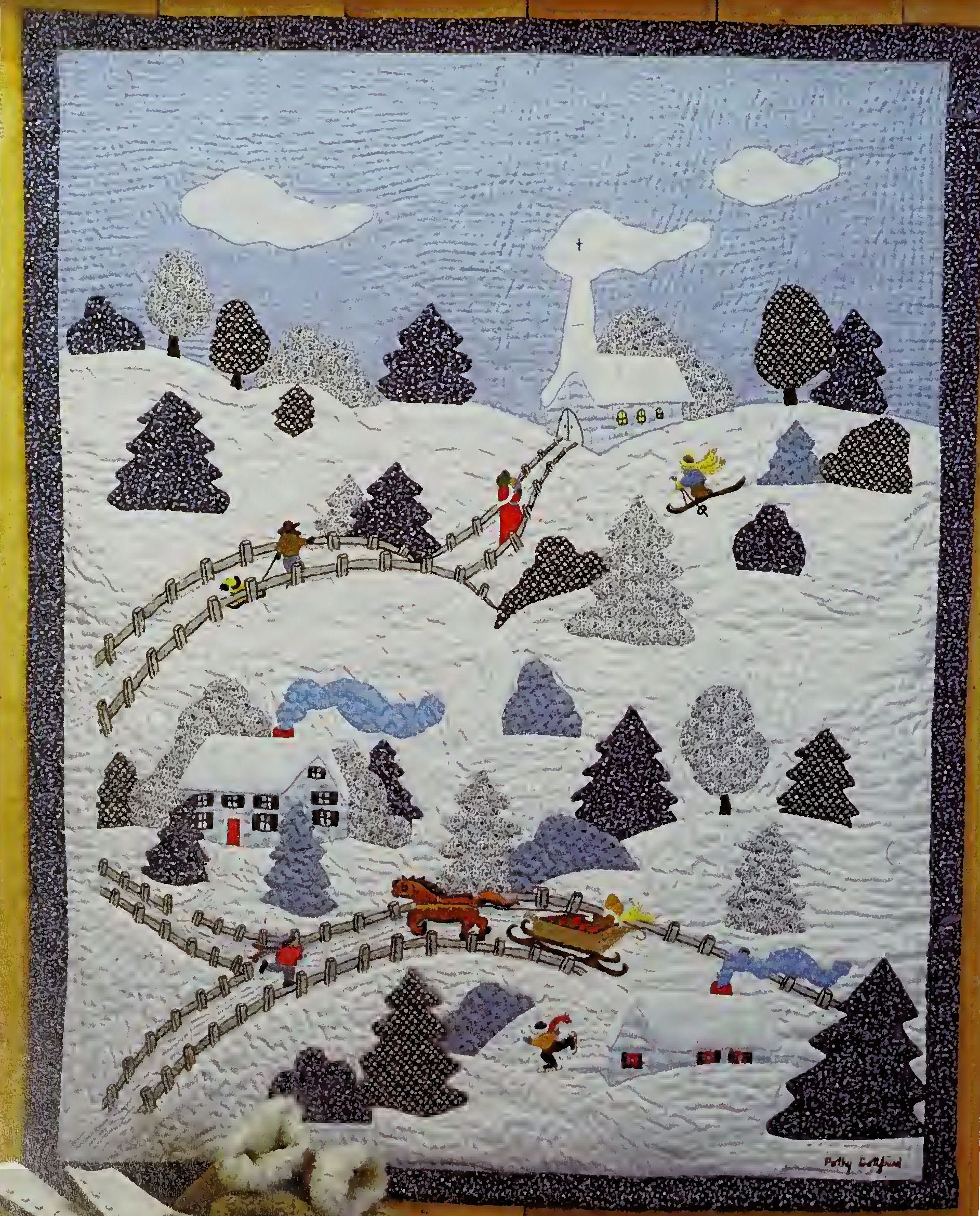 Vintage Quilting Pattern:  Country Christmas Village Winter Wonderland Embroidered Applique Wall Quilt  (37.5" x 47")