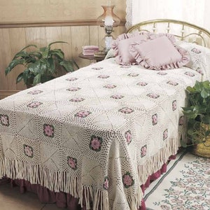 Vintage Crochet Pattern:  Heirloom Victorian Shabby Chic Rose Bedspread