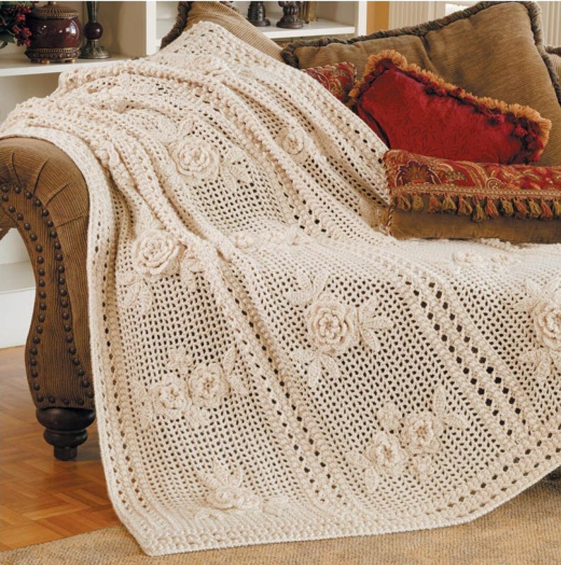 Vintage Crochet Pattern : Heirloom Victorian Rose Garden Blanket ...