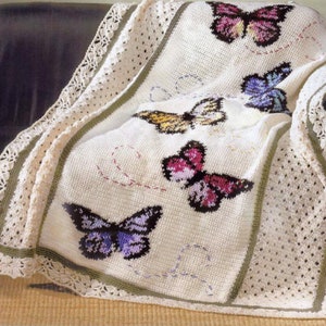 Motif au crochet vintage : papillons sur dentelle afghane / couverture