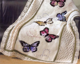 Vintage Crochet Pattern:  Butterflies on Lace Afghan / Blanket