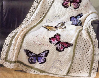 Vintage Crochet Pattern:  Butterflies on Lace Afghan / Blanket