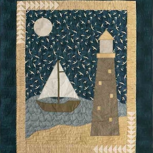 Vintage Sewing / Quilting Pattern:  Patchwork Applique Sailboat and Lighthouse on the Ocean Harbor Quilt (48&quot; x 58&quot;)
