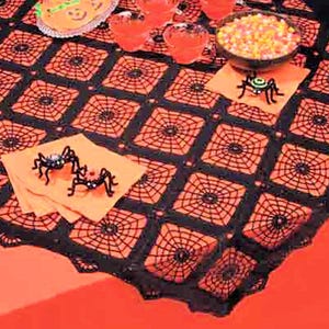 Vintage Crochet Pattern :  Spider Web Decorative Table Topper / Runner / Centerpiece (40&quot; square) Spider patterns included