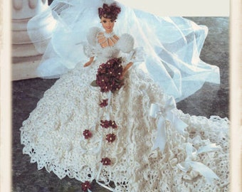 Vintage Crochet Pattern:  Barbie Fashion Doll Heirloom Bridal Wedding Gown (1997)