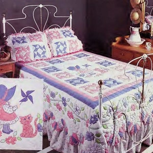 Vintage Quilting Pattern:  Sunbonnet Sue Applique Quilt and Pillow Shams