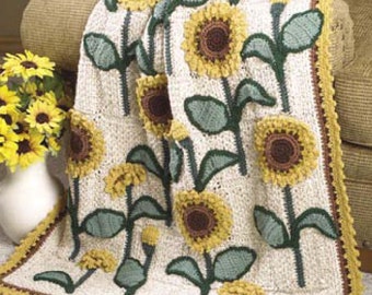 Patrón de ganchillo vintage: Manta de campo de girasoles (manta, colcha o edredón floral)