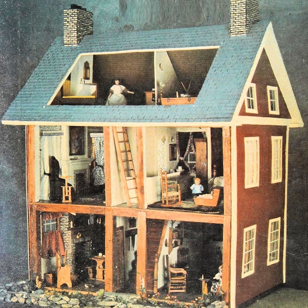 Vintage Woodworking and Crafting Plans:  Colonial Dollhouse (doll house) and Early American Furnishings