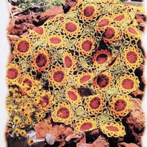 Vintage Crochet Pattern:  Heirloom Sunflowers in Lace Afghan (1996)