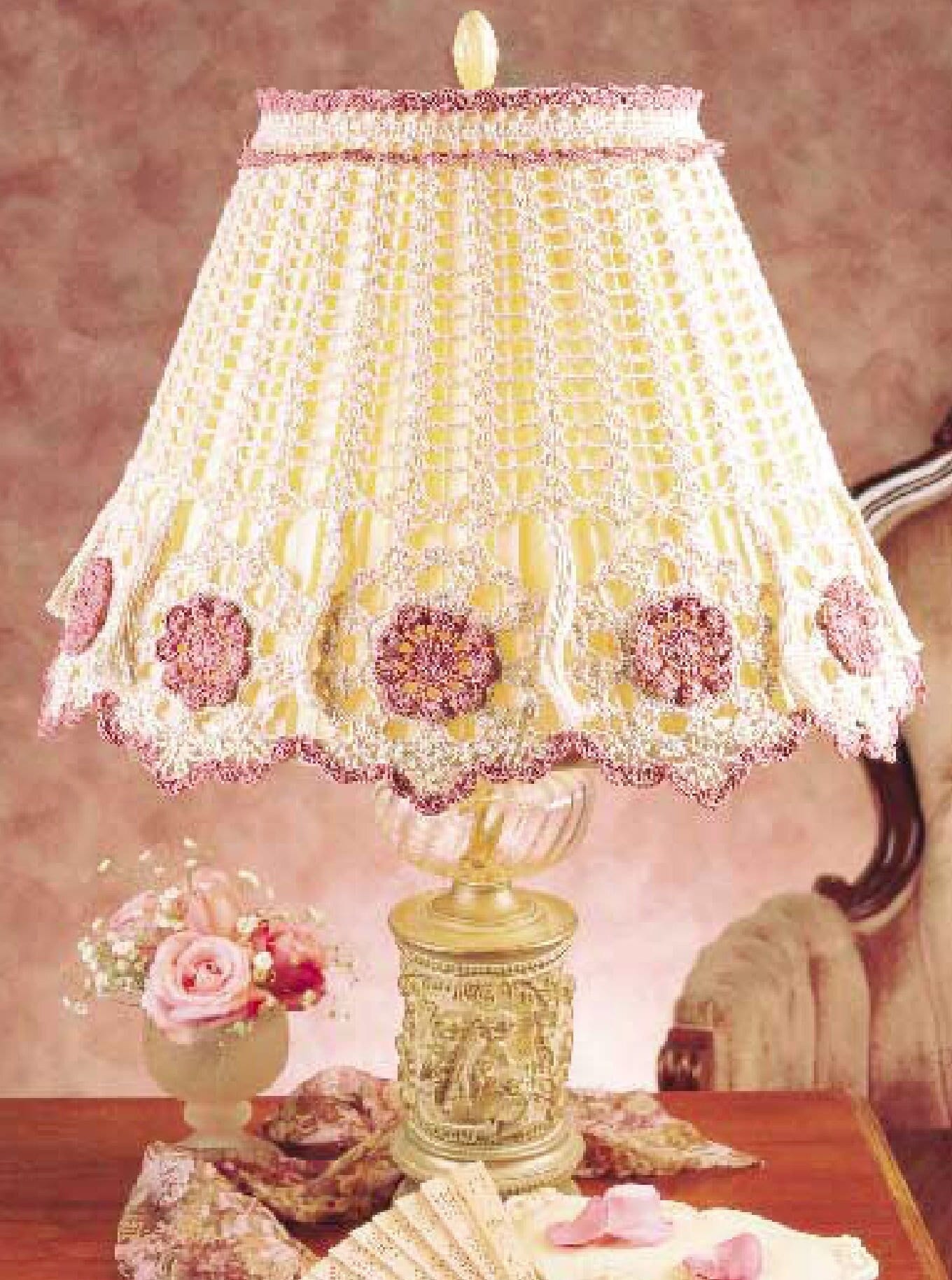 Vintage Crochet Pattern:  Heirloom Victorian Floral Lace Lampshade (1998)