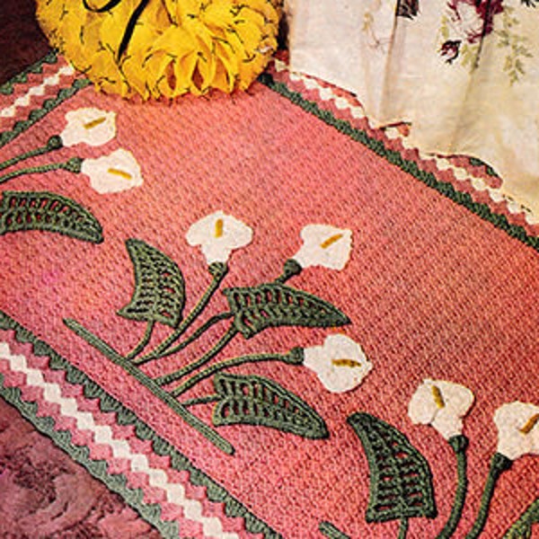 Vintage Crochet Pattern:  Floral Calla Lily Rug / Bath Mat
