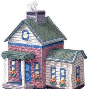 Vintage Plastic Canvas Pattern:  House Tissue Box Cover and Bank