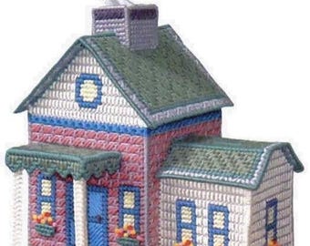 Vintage Plastic Canvas Pattern:  House Tissue Box Cover and Bank