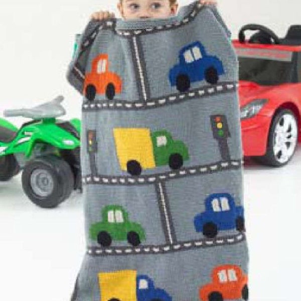 Vintage Knitting Pattern:  Cars, Trucks, Stoplights, Traffic Boy's Blanket / Afghan / Throw