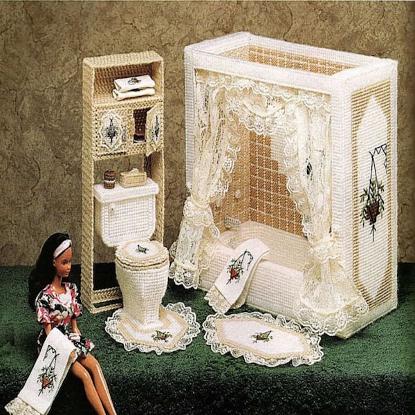 Vintage Plastik Leinwand Muster: Viktorianisches Badezimmer für Barbie Dream House