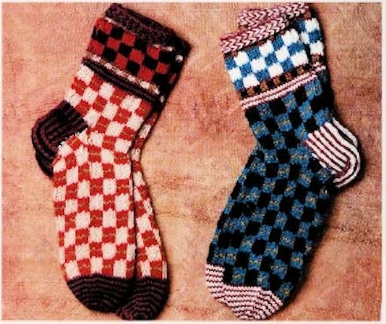 Vintage Knitting Pattern : Checkered Socks 1997 image 1