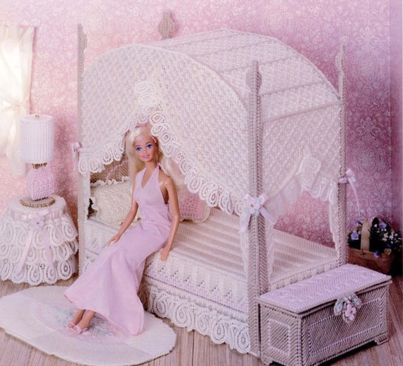 Vintage Plastic Canvas Pattern Barbie Victorian Bedroom Furniture With Canopy Bed Etsy