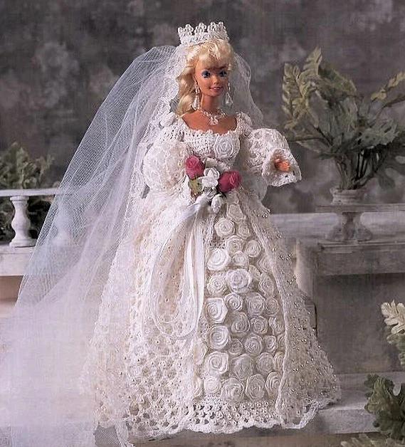 crochet barbie wedding dress Vintage Crochet Pattern: Blushing Bride Barbie Bridal Gown Wedding Dress