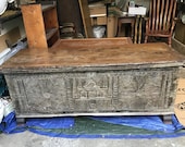 Antique early 1800s Cypriot carved dower marriage cassone chest