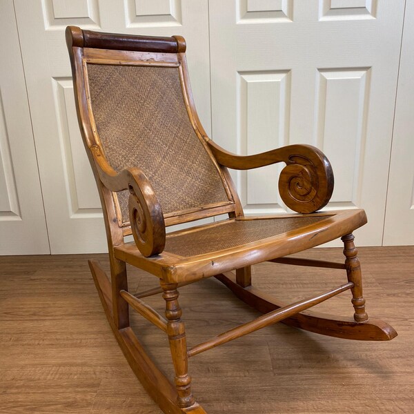 Antique Victorian 19th Century Walnut Caned Lincoln Rocking Chair