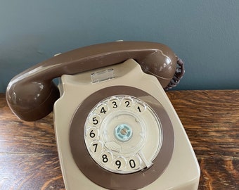 Vintage retro 1980s rotary dial two tone brown telephone BT Tele 8746D