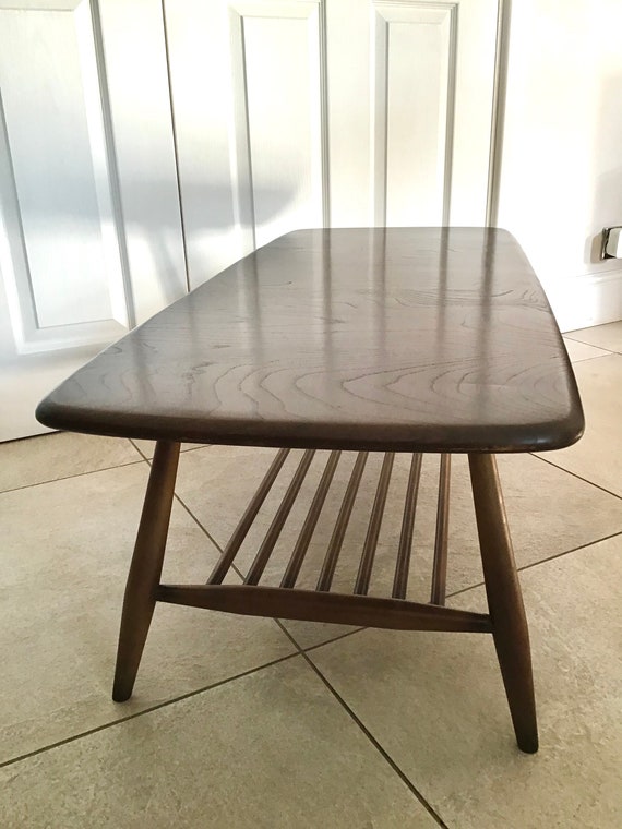 Vintage 1960s Ercol coffee table. Two tier. Dark finish. Beech elm. Mid