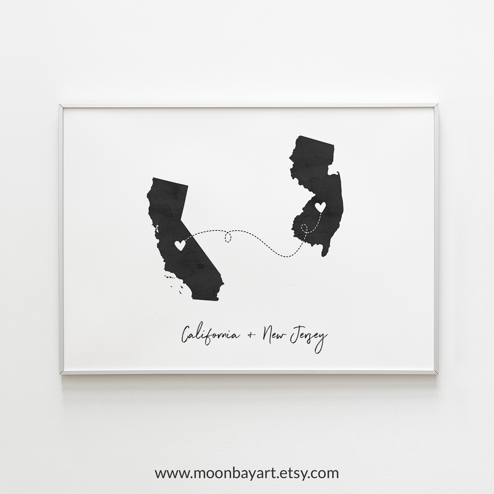 California wall art New Jersey Map art Two States Print Etsy