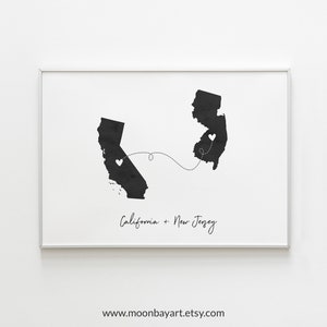California Florida Custom Map Print, Moving Away Gift, Long Distance Gift, one year anniversary gift for him