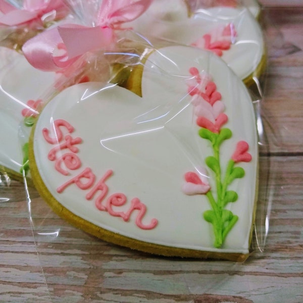 Essbare Tischkarte, Platzkarte, handgemachtes Gastgeschenk mit Blumen zur Hochzeit, rosa-Farben